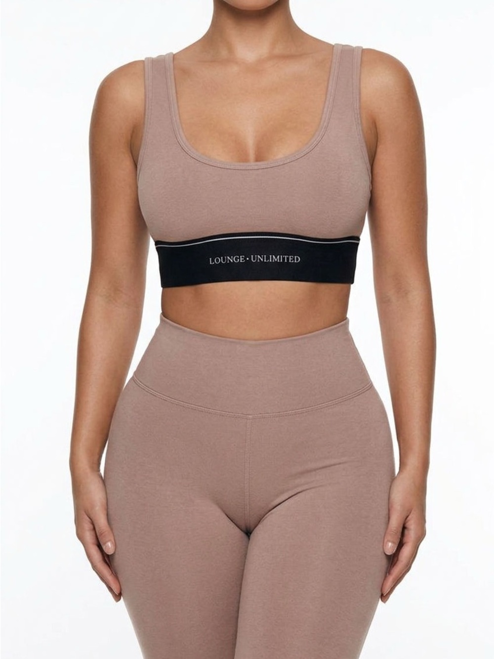Lounge Unlimited Taupe Scoop Neck Sports Bra with Branded Black Band